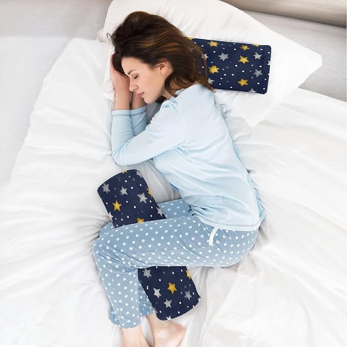 Navy Blue Stars and Polka Dots Neck Roll Pillow Bolster Round Health Memory Foam Long Cervical Cylinder Pillows with Removable Washable Cover for Body Bed Legs Back Yoga