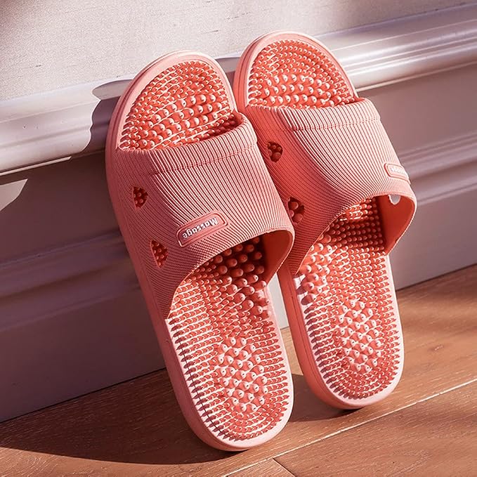 Acupressure Massage Slippers for Plantar Fasciitis for Women Acupuncture Slippers Arthritis Neuropathy Pain Relief Non-Slip Massage Sandals Womens Stress Relief Gifts for Bath (US Women 5.5-6, Pink)