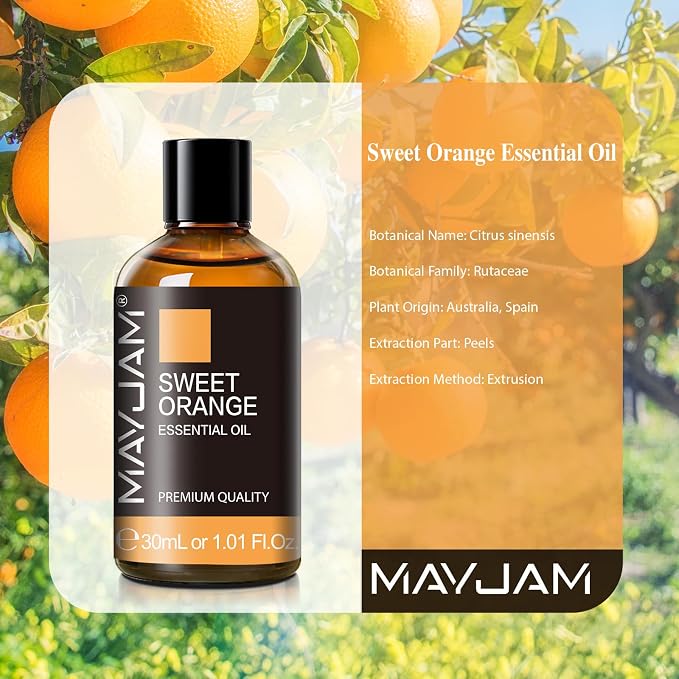 MAYJAM Sweet Orange Essential Oil for Diffuser Soap Making, 1.01fl.oz | Long Lasting Scents, Orange Essential Oil for Skin, Citrus Essential Oils for Candle Making