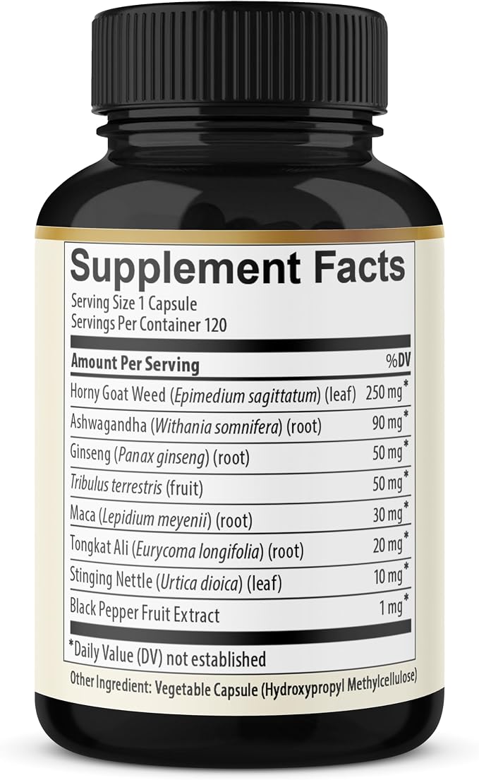 BMVINVOL Horny Goat Weed for Men and Women with Maca, Tribulus, Ginseng, Ashwagandha, Tongkat Ali - 120 Capsules for 4 Month Supply