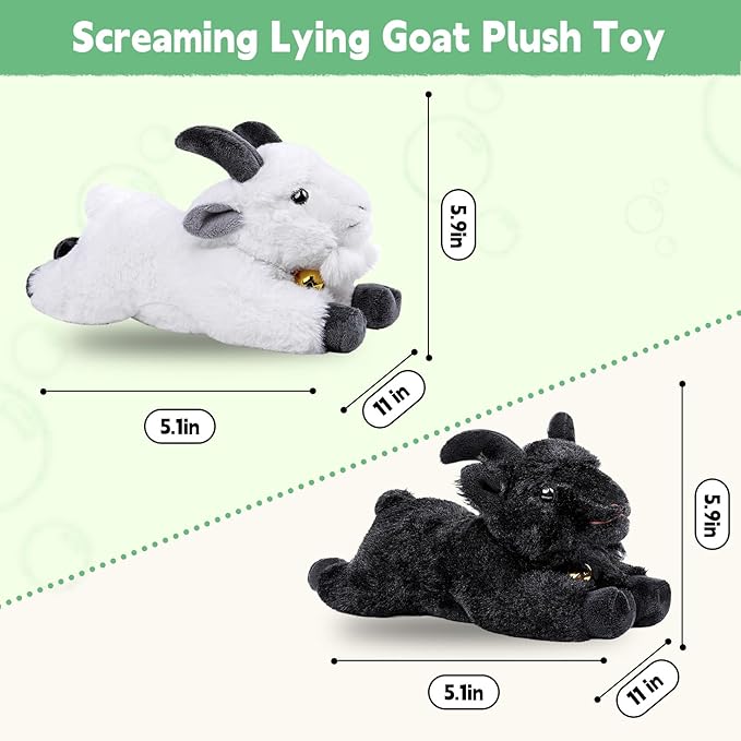 Screaming Lying White Goat with Bell Plush Animal Toy 11in, Realistic Screaming Goat Plush Toy, Cute and Funny White Goat Animal Plushies Model Gift Collection for Kids