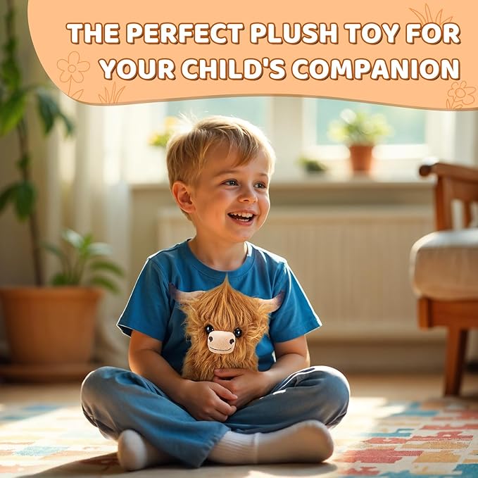 Highland Cow Stuffed Animal, Highland Cow Plush Toy with Moo Sound. Cute and Fluffy Stuffed Animal. Humorous and Funny Voices, Highland Cattle Can Be Changed at Will. Great for Kids, Girls and Boys