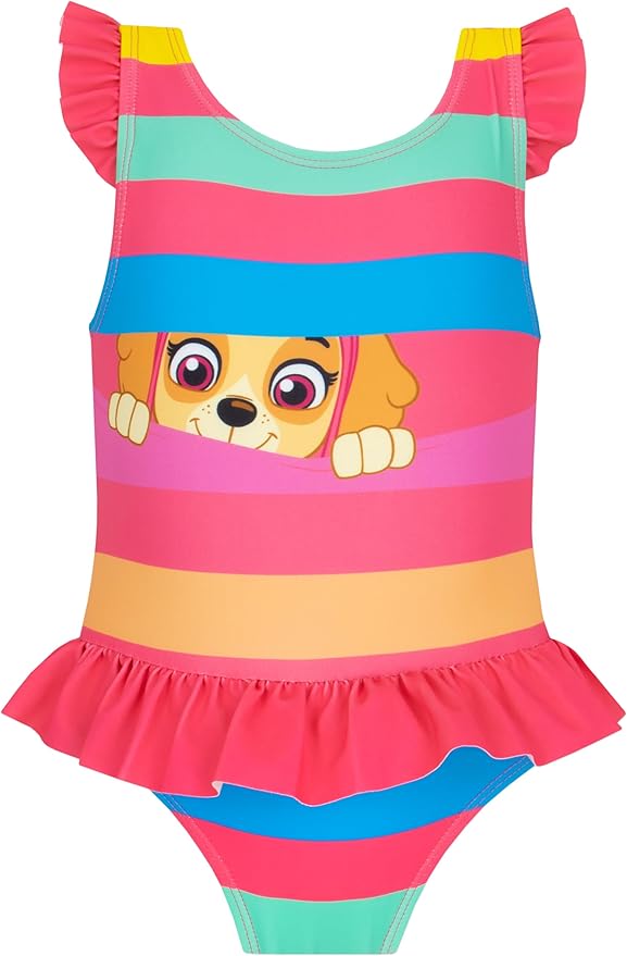 Paw Patrol Bathing Suit | Skye Swimsuit for Girls | Striped One Piece Swimsuit