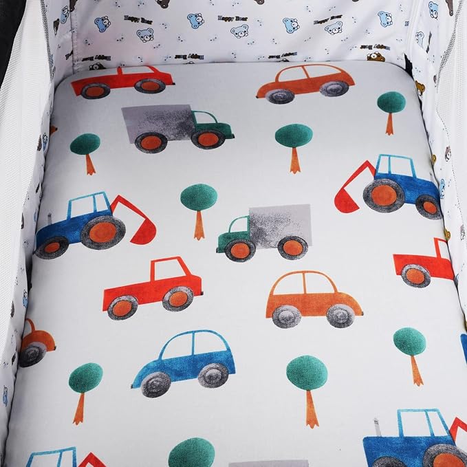 Pack n Play Sheet Stretchy Fitted Portable Mini Crib Sheets Set 2 Pack,Playard Sheets Convertible Playard Mattress Cover,Ultra Soft Jersey Material, Rocket & Car