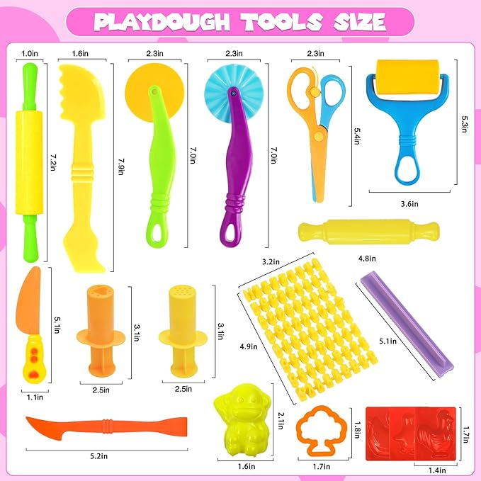 Playdough Tools Set, 38 Pcs Play Dough Sets for Kids Ages 4-8, Creative Play Dough Accessories with Clay Cutters, Roller, Molds, Safety Scissors, Educational Toys for Boys Girls