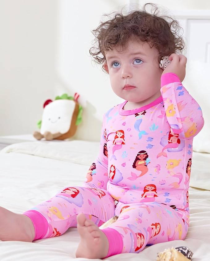 Bamboo Viscose Toddler Girls Kids Pajamas Unicorn Mermaid Pjs Long Sleeve Snug fit 12M-8Y 2pcs Soft Jammies