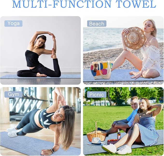 Hot Yoga Towel with Grip Dot, Non Slip Sweat Absorbent Microfiber Yoga Mat Towels for Hot Yoga, Pilates, Fitness and Workout 72inch x 24inch