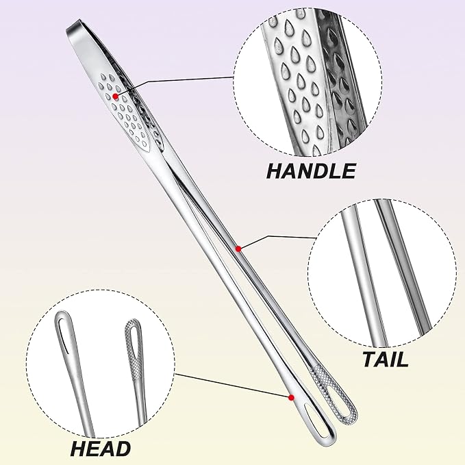Geiserailie 3 Pcs 11 Inches Korean BBQ Tongs Stainless Steel Kitchen Tweezers Grill for Cooking Hot Pot Food Yakiniku Clamp Tool for Salad, Fish, Steak, Barbecue, Buffet, Meat