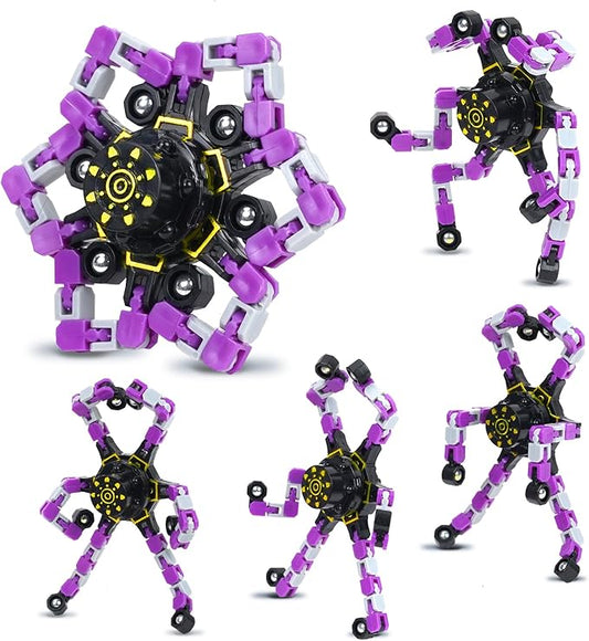 4 Pcs Fidget Toys Transformable Fidget Spinners Autism ADHD Anxiety Stress Relief Sensory Toys for Kids and Adults Deformable Robot Spinner Fingertip Gyros for Party Favors Classroom Prizes (Purple)