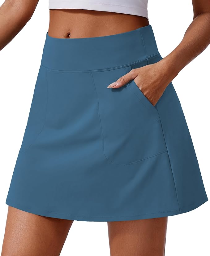 PINSPARK 17" Golf Skorts for Woman High Waisted Tennis Skirt with 4 Pockets | Lightweight, Quick Dry, 4-Way Strecth, Breathable, Tummy Control, UPF 50+ Athletic Skort for Workout, Pickleball, Gym, Casual
