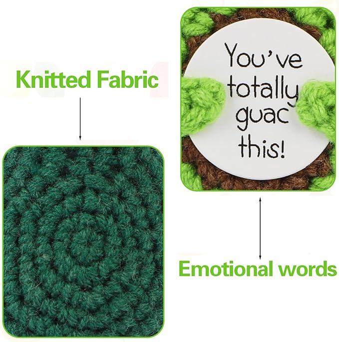 Hoedia Handmade Emotional Pickle Gift, Cucumber Crochet Doll Inspirational Gifts with Cards, Cute Knitted Funny Support Pickle Avocado Friend Birthday (Positive Avocado)