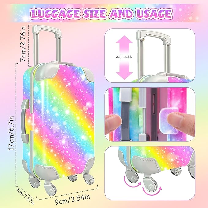 HAPGFS American 18 Inch Doll Accessories Travel Set Brilliant Colors Including Suitcase Luggage and Dress with Hat, Camera, Makeup Sets Dolls Travel Gear Play Set Gift for Birthday (NO Doll)