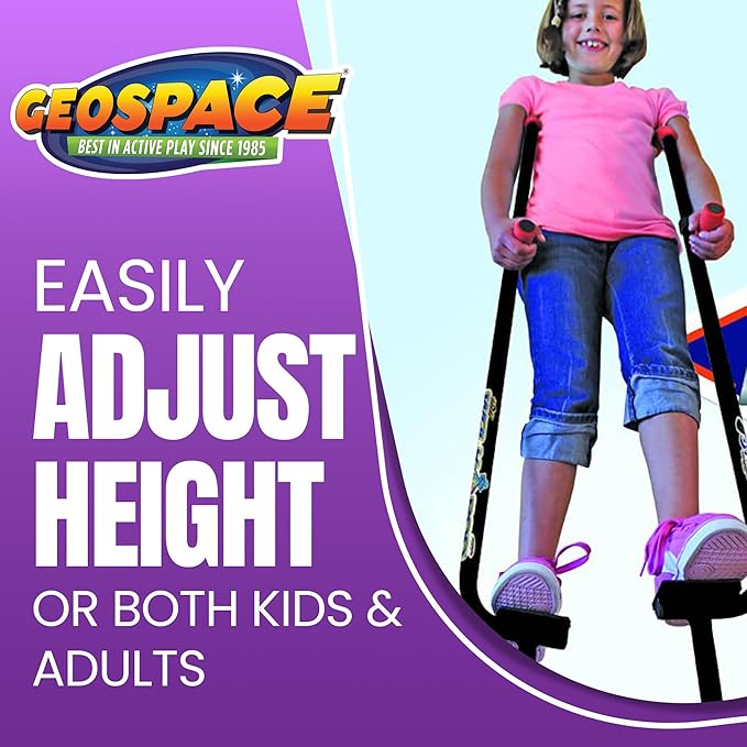 Geospace Adjustable Walkaroo Xtreme Steel Stilts for Kids - Indoor/Outdoor Play, Exercise, Steel Stilts for Adults- Up to 250 lbs, Height Adjustable Walking Stilts, Kids Stilts - Black