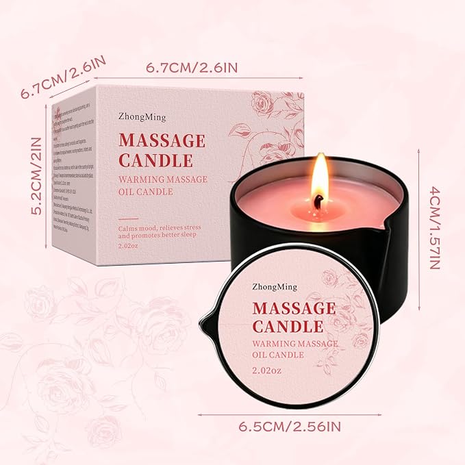 Warming Massage Oil Candle, Scented Body Oil Candle for Spa & Home Use, Romantic Gift, 2.02 oz (Rose)