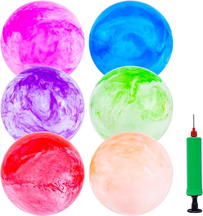 3 otters 6PCS Playground Balls, 8.5 Inches Beach Ball for Kids Inflatable Bouncy Balls with Air Pump, for Kids Adult Indoor Outdoor Sports Games