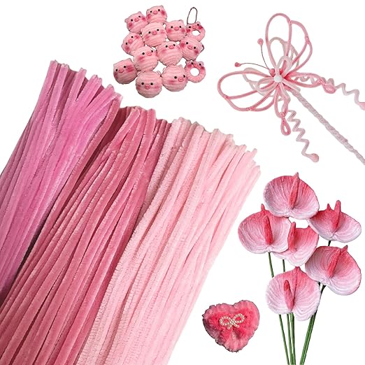 Pipe Cleaners Craft 300PCS 3 Colors Pastel Pink Pipe Cleaners Bulk 30CM Limpia Pipas para Manualidades Fuzzy Wire Chenille Stems for Arts Crafts and Creative DIY Projects Decorations