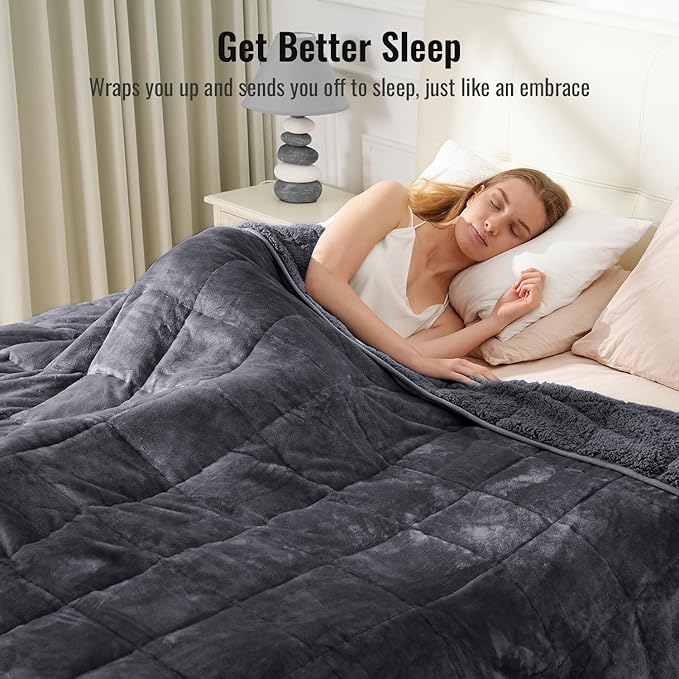 Uttermara Blankets for Adults King Size, 15lbs 80x87 inches Blanket with Soft Warm Plush Sherpa Fleece, Washable Thick Throw, Dark Grey