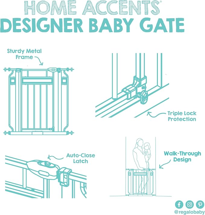 Regalo Safety 37" Extra Tall Baby Gate for Doorways & Bottom of Stairs, Wood Accent Pressure Mounted Gate with Door for Babies, Toddlers & Pets, Tested & Safe for 30 Years, American Designed and Owned
