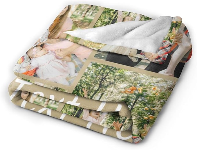 Custom Blanket with Picture Text, Personalized 5 Photo Blanket, HD Printing Customized Flannel Throw Blanket Gifts for Mom Dad Couple Girlfriend Boyfriend Wife Husband Christmas
