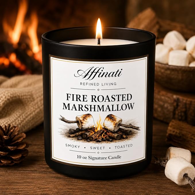 Affinati Fire Roasted Marshmallow 10 oz Scented Candle – Long Lasting Luxury Soy Blend Candle for Home, Strong Scent Throw Sweet Toasted Sugar Gourmand Candle, Premium Home Fragrance Gift