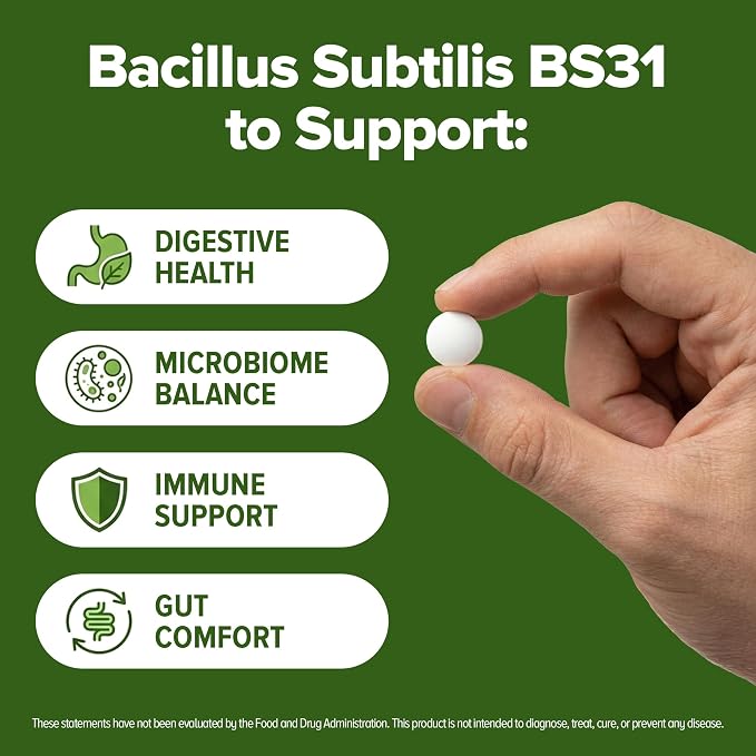 Bacillus Subtilis Probiotic 240 Tablets (4 Month Supply) – Researched Strain BS31 – 3 Billion CFU – Digestive Health & Immune Support – GMP Certified (240, Bacillus Subtilis)