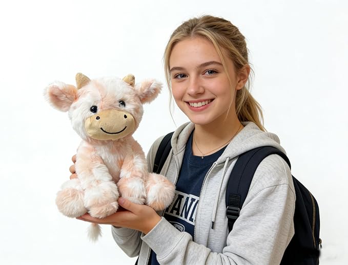 Cute Cow Plush Stuffed Animal Doll Toy 8 inch for Girls Boys (sit Cow CAI Orange)
