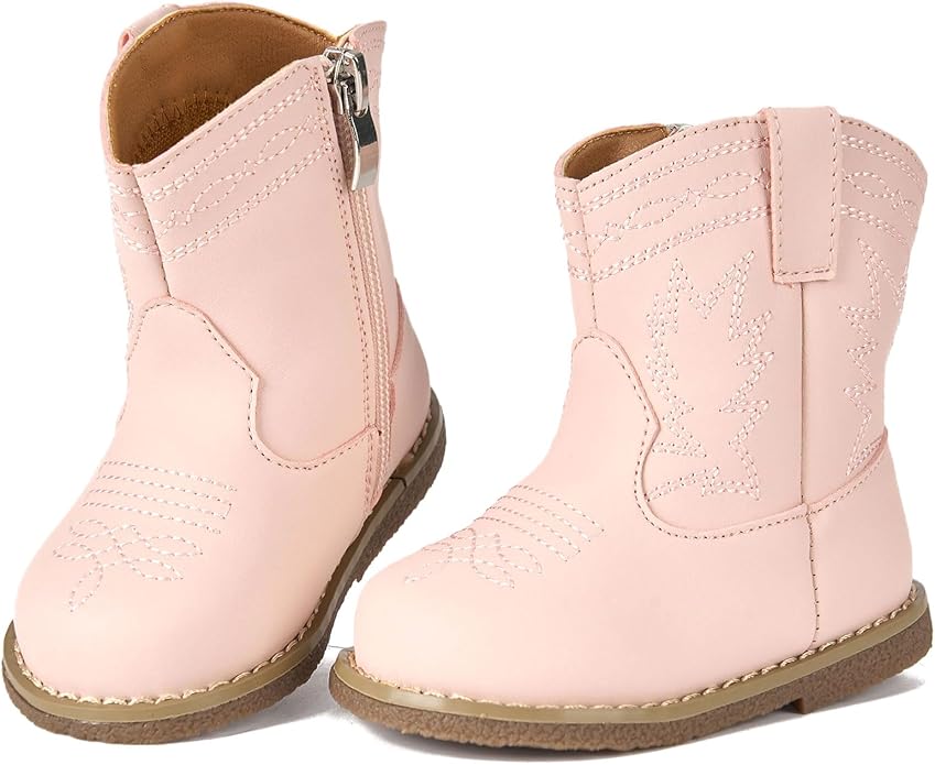 Newsonet Baby Cowboy Cowgirl Boots Infant Western Boots Toddler Boys Girls Round Toe Riding Mid Calf Boots All Seasons for 6 9 12 18 24 Months