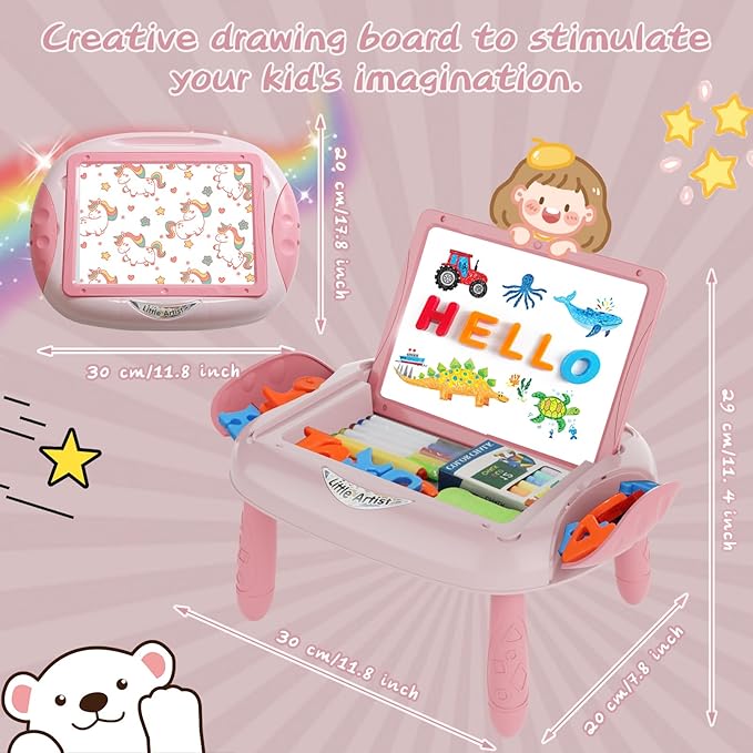 Magnetic Board for Kids, Gifts for 1-2 Year Old Girls with Magnetic Letters and Numbers, Toddler Easel for Girl Birthday Christmas Gifts (Pink)