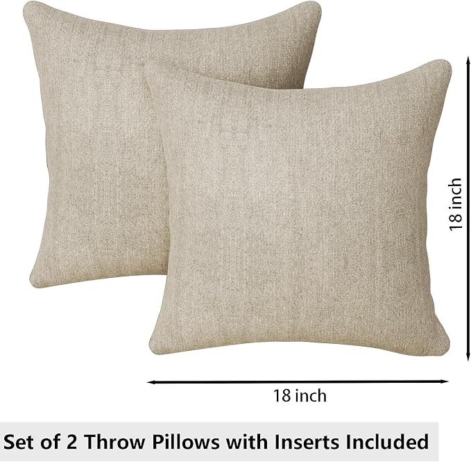 Grzyhem 2 Pack Throw Pillows with Inserts Included 18×18 Chenille Decorative Pillow Covers with Inserts for Sofa Living Room Home Office Car Home Decor (Morca Brown)