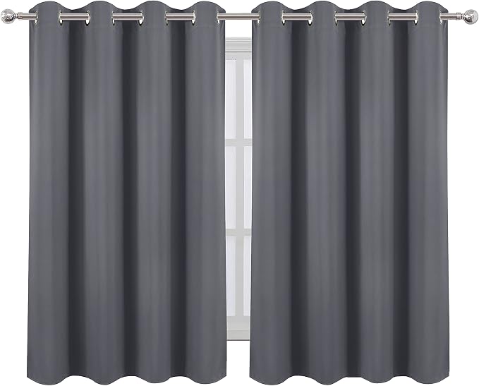 LEMOMO Grey Blackout Curtains/52 x 45 Inch/Set of 2 Panels Room Darkening Short Curtains