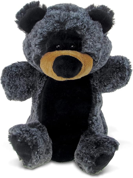 DolliBu Black Bear Stuffed Animal Hand Puppet - Super Soft Wildlife Animal Plush Toys for Kids and Adults, Cute Black Stuffed Bear Hand Toy Plush for Puppet Shows, Storytelling, or Educational Play