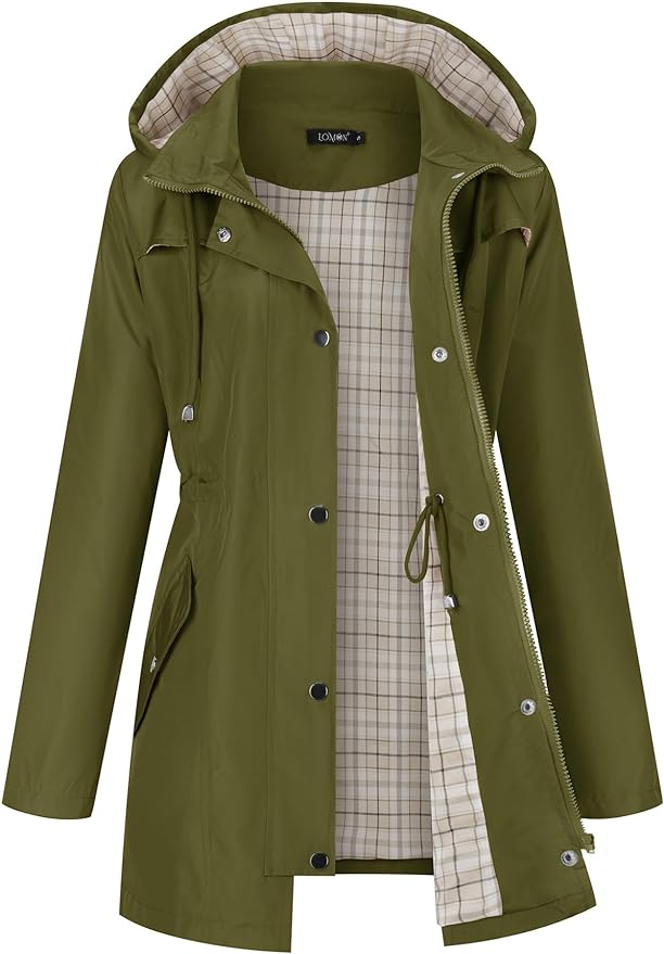 LOMON Women Waterproof Outdoor Hiking Raincoat Women Lined Rain Jacket Lightweight Hooded Jackets Trench Coats