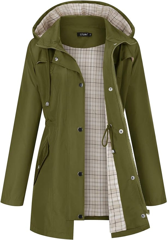 LOMON Women Waterproof Outdoor Hiking Raincoat Women Lined Rain Jacket Lightweight Hooded Jackets Trench Coats