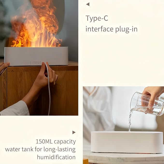 Essential Oil Diffuser, Fireplace Fire Flame Aromatherapy Diffuser, 150ml Ultrasonic Cool Mist Humidifier, Scent Aroma Diffuser with 7 Colors Light, Timer & Auto-Off for Home, Room (White)
