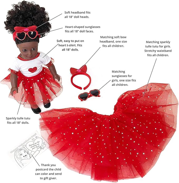 Playtime by Eimmie 18 Inch Doll Clothes and Accessories, Valentine's Day Outfit with Red Tutu Dress & Matching Headband, Clothing Sets & Stuff - Fits American, Generation & Similar 18” Dolls for Girls