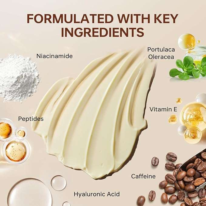 BOLI Caffeine Eye Cream, Hyaluronic Acid Niacinamide Peptides for Puffy Bags Fine Lines Dark Circles, Under Eye Cream