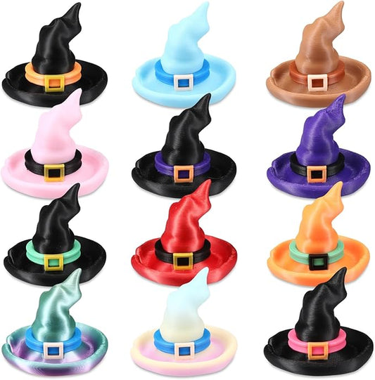 Honoson 12 Pcs 3D Printed Fidget 3D Printed Witch Hat Small Animal Flexible Cute Articulating Pet Stress Relief Fidget for Play and Display(5cm)