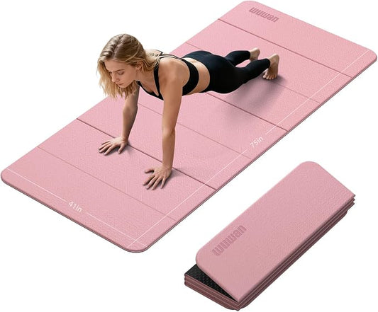 Foldable TPE Yoga Mat Thick 10mm,75" x40"Extra Large Exercise Mats | Stretch Mat Non-slip Fitness Folding Mat Easy to Carry,Wide Gym Mats for Women Men Suitable for Home Workout Travel Pilates