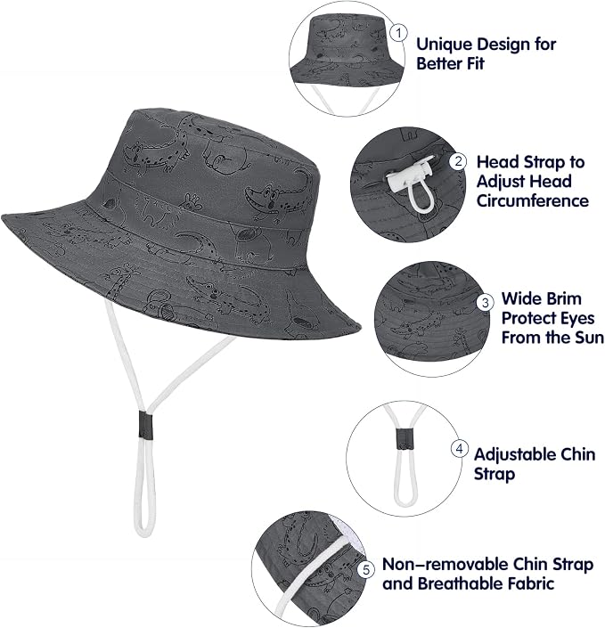 Baby Sun Hat UPF 50+ Sun Protective Toddler Bucket Hat Summer Kids Beach Hats Wide Brim Outdoor Play Hat for Boys Girls