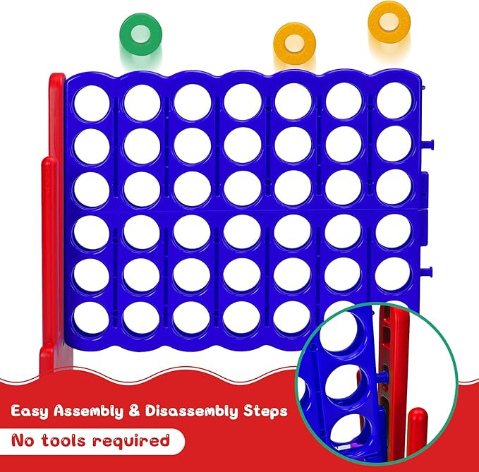 COSTWAY Jumbo 4-to-Score Giant Game Set for Kids & Adults, 2.5Ft Indoor Outdoor Game with Basketball Hoop, Ring Game, 42 Jumbo Rings, Quick-Release Slider, Perfect for Birth & Holiday Party