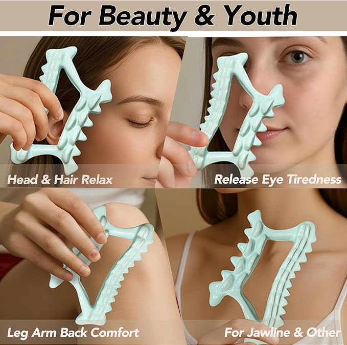 Teeth Shaped Ceramic Massage Tool for Head Face Neck Arm Back Leg|Effective Head Scalp Comb|Trigger Point Massager Tool|Ceramic Whole Body Gua Sha Facial Tools for Relaxing Beauty Youth (Green)