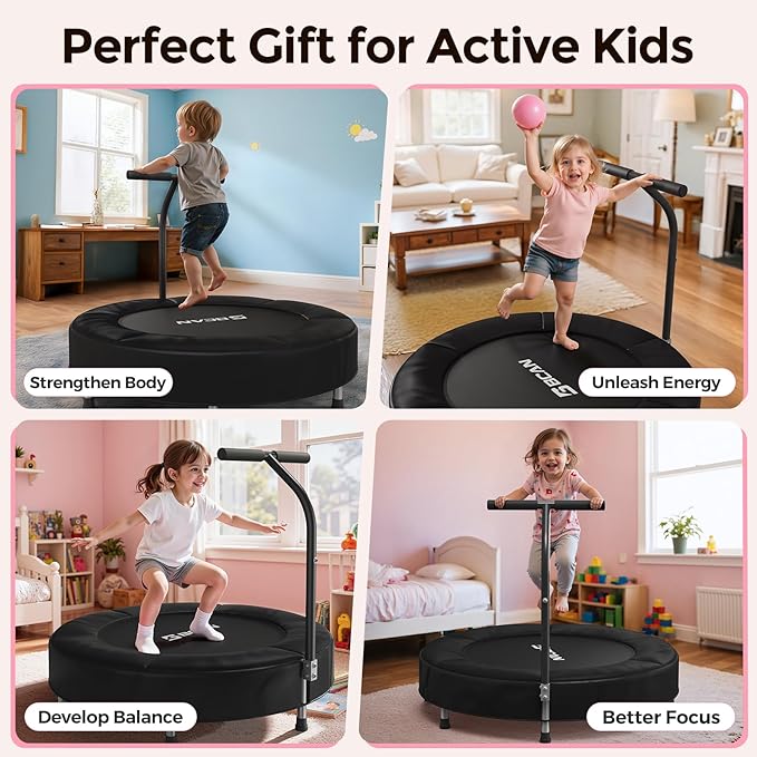 BCAN SP1 36'' Toddler Trampoline, ASTM Certified - Kids Trampoline for Ages 1-6, Foam Handle & Safe Thickened Cover, Mini Trampolines for Kids Indoor, Easy to Assemble| FED Fitness