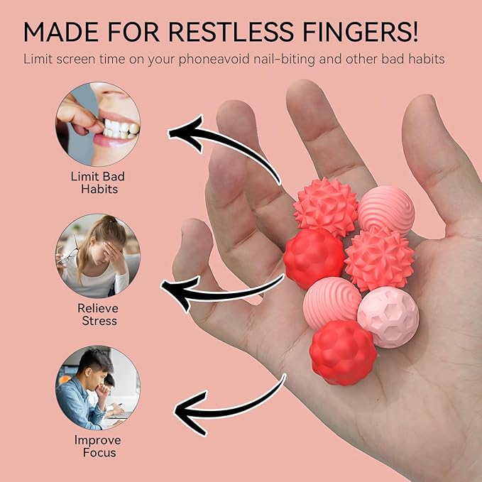 Large Magnetic Sensory Fidget Ball Toy, 8Pcs Silicone Sensory Stress Relief Toys for Adults, Teens with Autism, ADHD, Anxiety, Stocking Stuffers for Women Men Teen Gift (Red, Large)