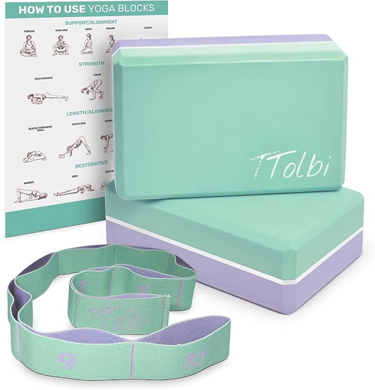 Yoga Blocks 2 Pack with Strap & Guide – Non-Slip EVA Foam Pilates Blocks for Home Workouts, Dance, Ballet, Gymnastics & Stretching Exercise | Ideal Dancer Gifts
