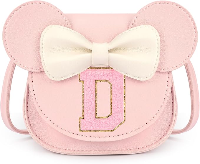 mibasies Toddler Purse Girl Gifts: Girls Birthday Gifts for 3-8 - Toys for Ages 2-4 Girls Mouse Ears Purse, Pink, Letter D
