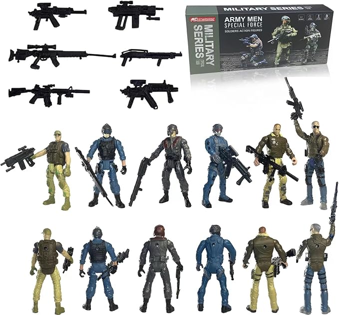 Army Men Action Figures, 6 Pcs Play Set for Kids, US Army and SWAT Team Toy With Military Weapons Accessories, Birthday Gift for Boys Age 4-7 6-8