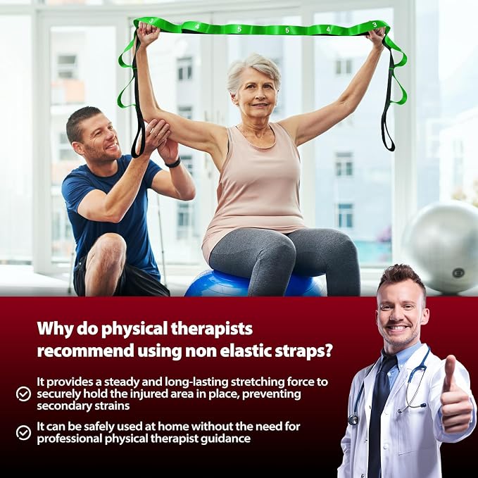 Acozycoo Stretching Strap with Loops for Physical Therapy,Yoga Strap for Stretching,Home Workout,Pilate & Flexibility Training,Non-Elastic Exercise Stretch Band for Hamstring,Leg Stretcher Belt,Flexibility Fascia