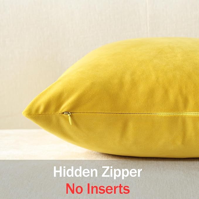 Lumbar Pillow Covers 12x20 Yellow: Pack of 2 Cozy Soft Velvet Rectangular Modern Luxury Decorative Throw Pillow Cases for Sofa Couch Living Room Bed Home Decor