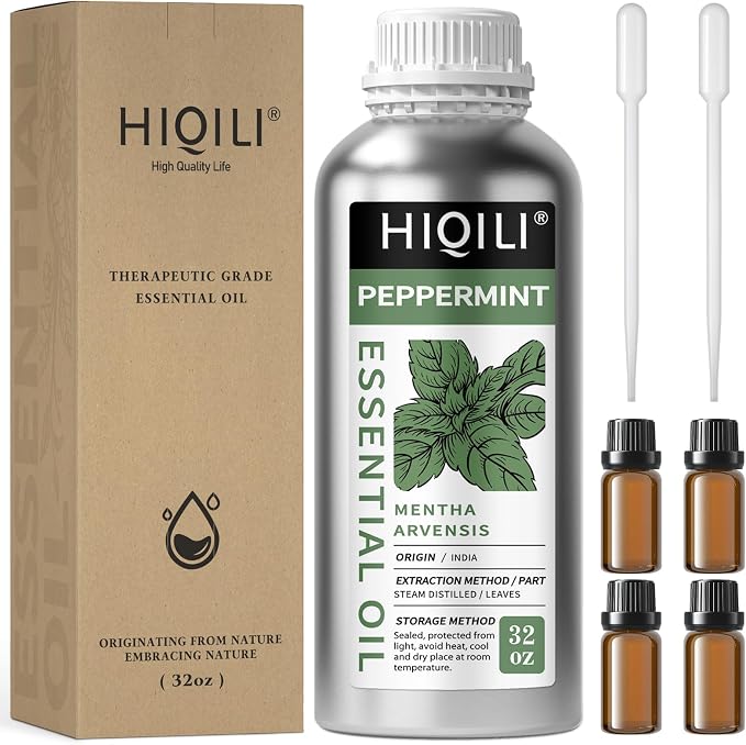 HIQILI Peppermint Essential Oil for Hair Care, Freshening Air | Aromatic Oil for DIY Soap, SPA & Home Use, Removes Odors - 1000ml / 33.8 fl oz