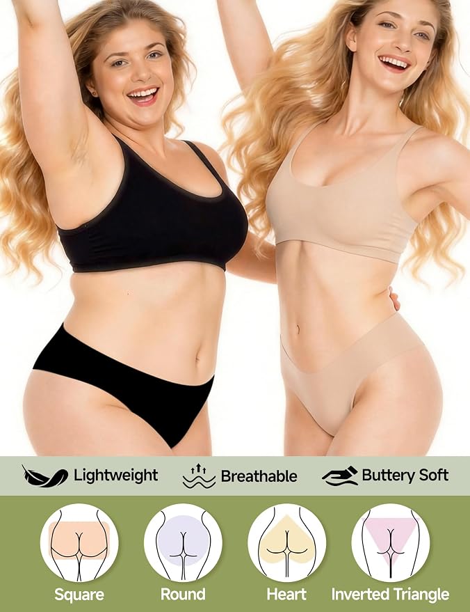 Seamless Thongs for Women No Show G-String Thong Breathable Cotton Panty Liners Underwear for Yoga Workout Gym